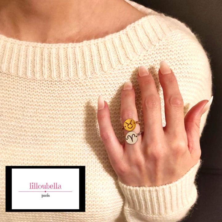 Bague astrologique ajustables en acier inoxydable
