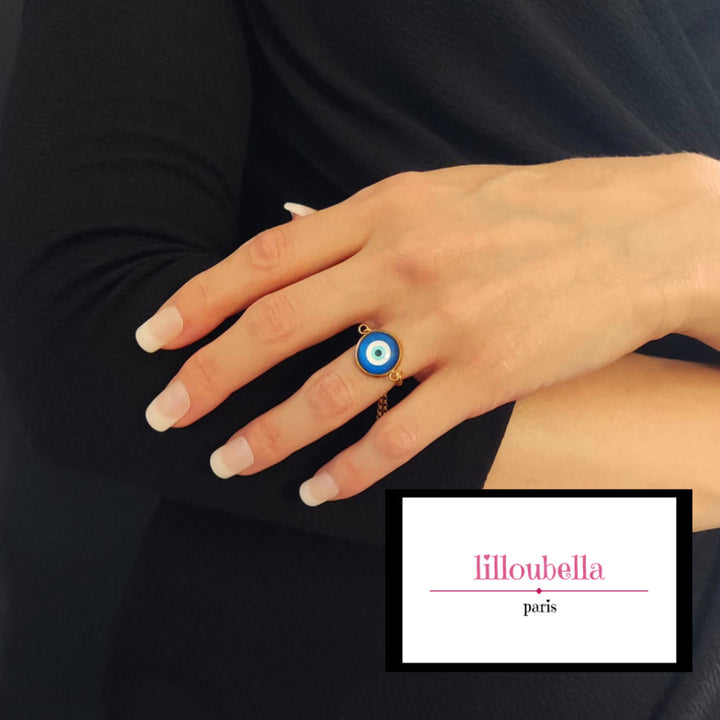 Bague oeil bleu Réglable en acier acier inoxydable