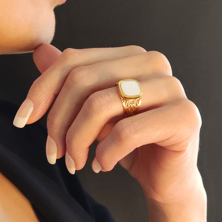 Bague en acier inoxydable dorée pour femme