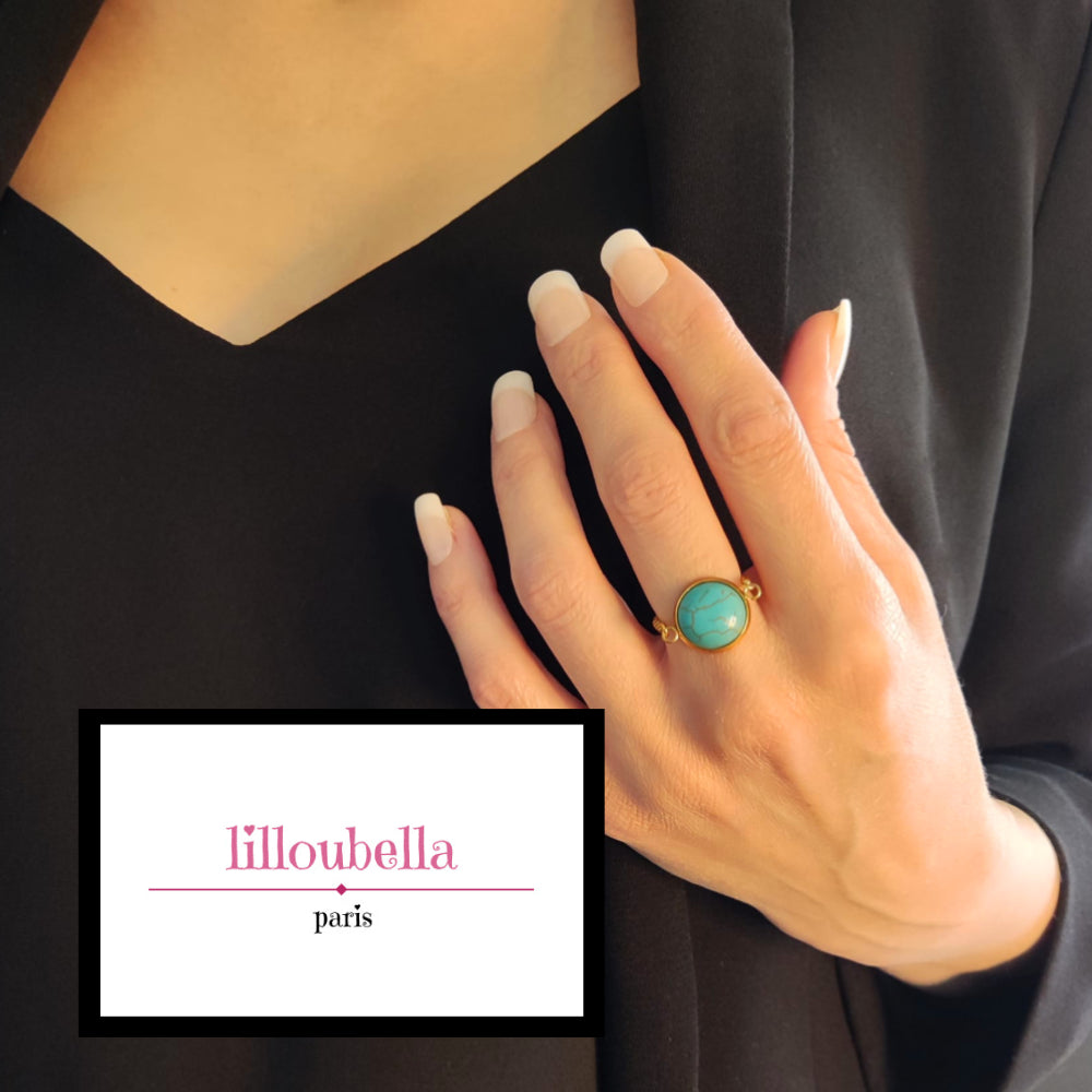 Bague ornée d'une pierre Turquoise réglable