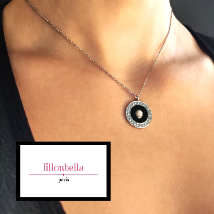 Collier pièce martelé en acier inoxydable pour femme