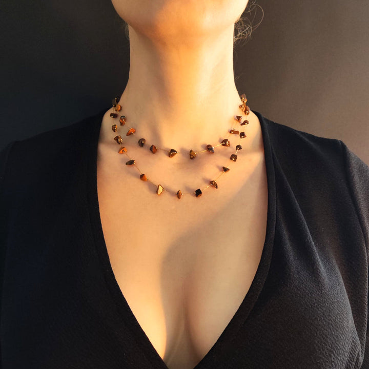 Collier sautoir oeil de tigre pour femme